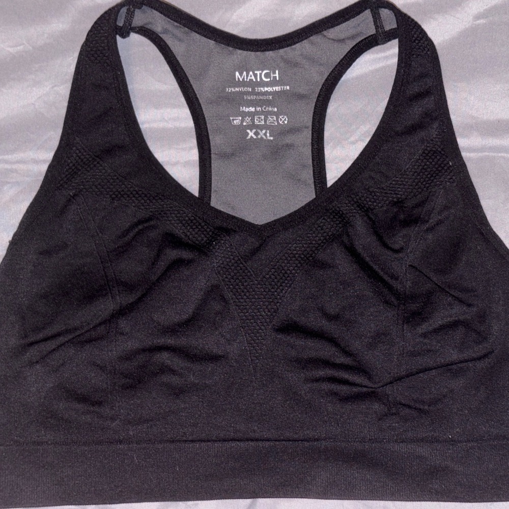 Match Full Figure Plus Size Black Racerback Medium Impact Sports Bra,‎ XXL